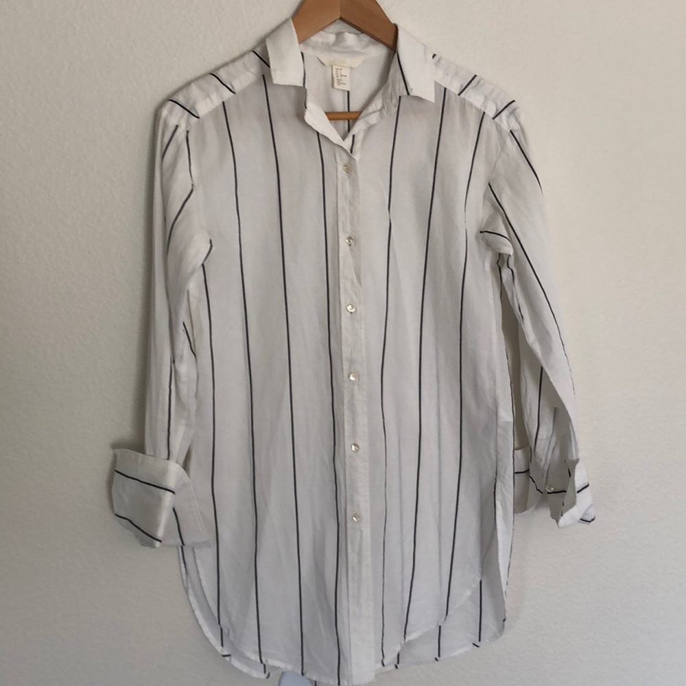 Extra Long boyfriend Button Stripe Sleeve Shirt